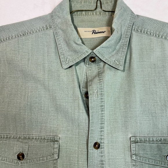 Vintage Penmans Men's L Polo Dress Shirt Light Green Button Up Short Sleeve - Picture 5 of 12